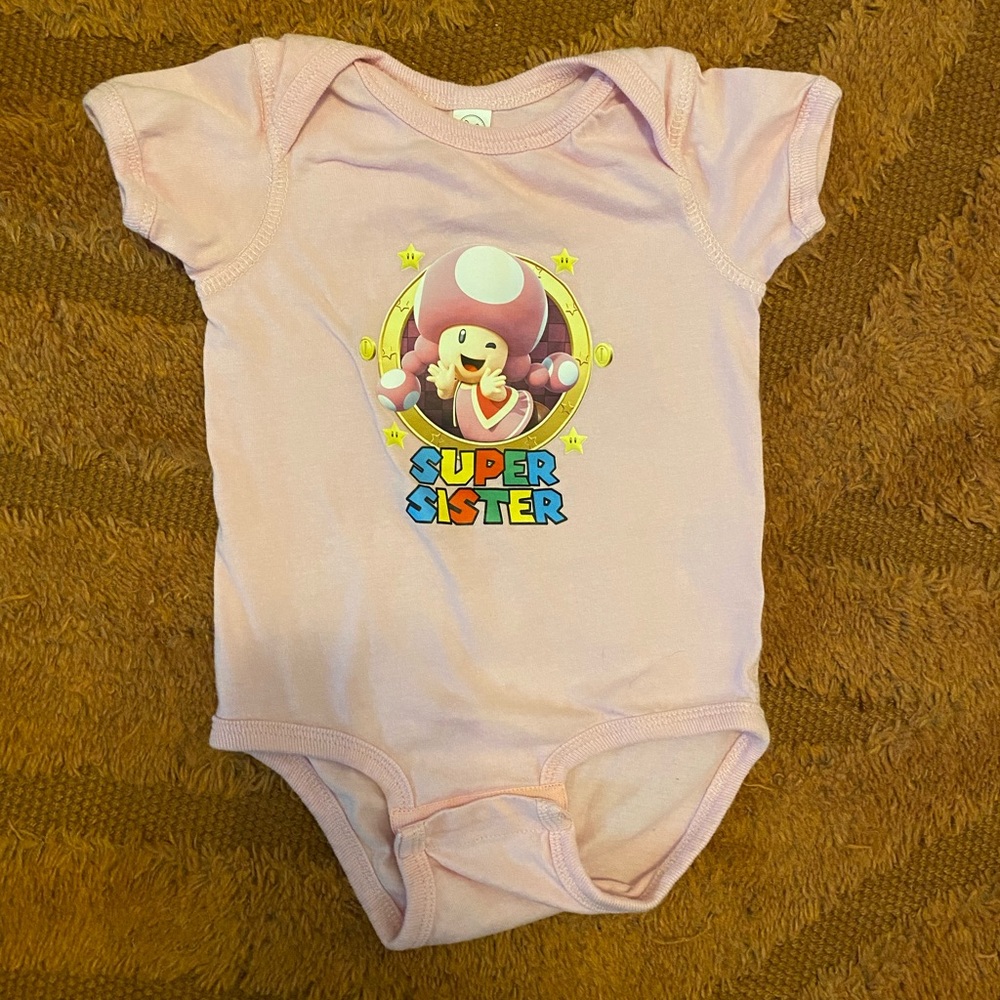 Super Mario/ pink Toadette 12 month onsie